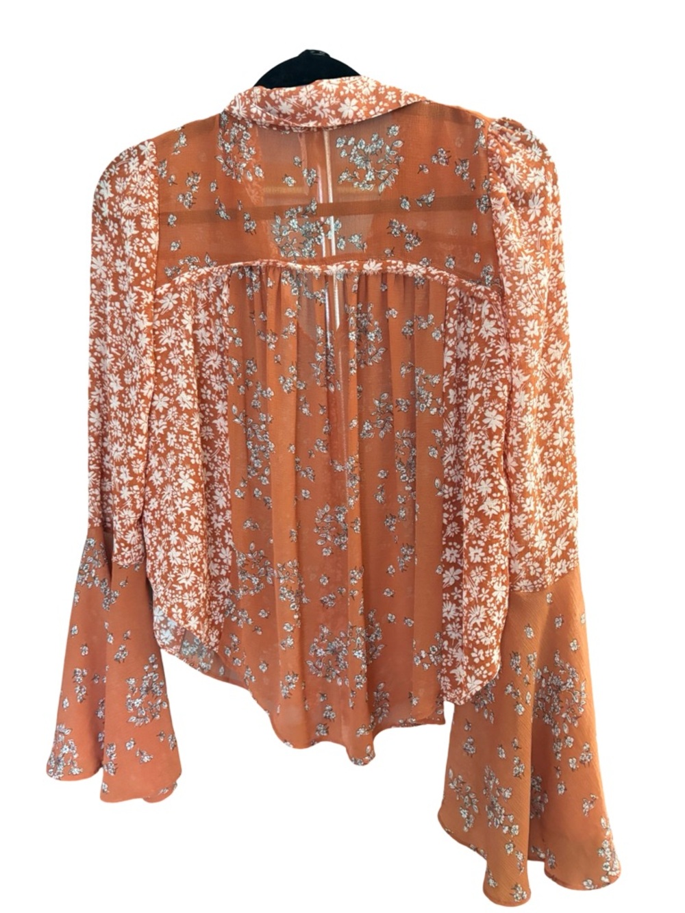 Free people Serena Floral Tie-Front Bell Sleeve Top - Rust - Picture 8 of 9